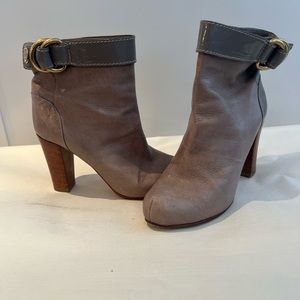 Chloe Grey Ankle Boots with Gold D Ring Detail
